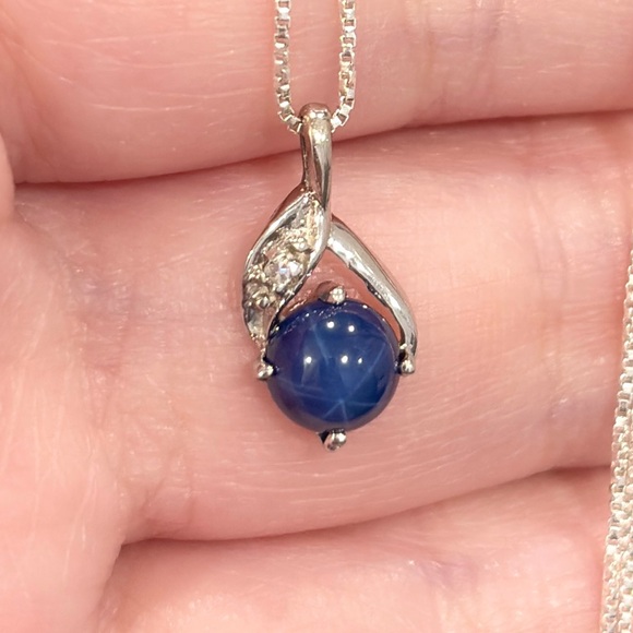 Vintage Star Sapphire Pendant: 14K White Gold, Diamond Lab Created Linde  Style